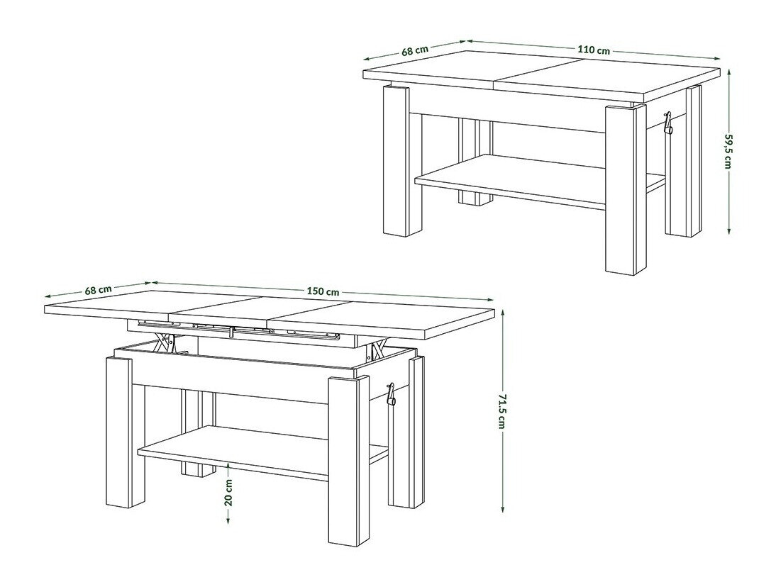 Transforming salontafel Glendale 100 (Beton + Zwart)
