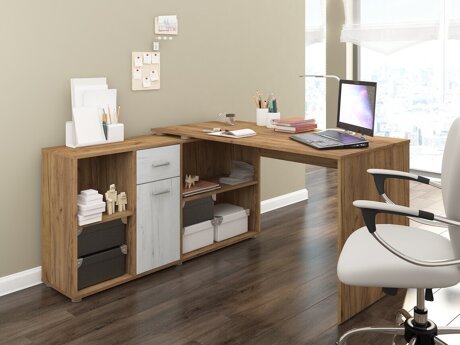 Hjørneskrivebord Gilroy 113 (Craft egetræ + Craft hvid)