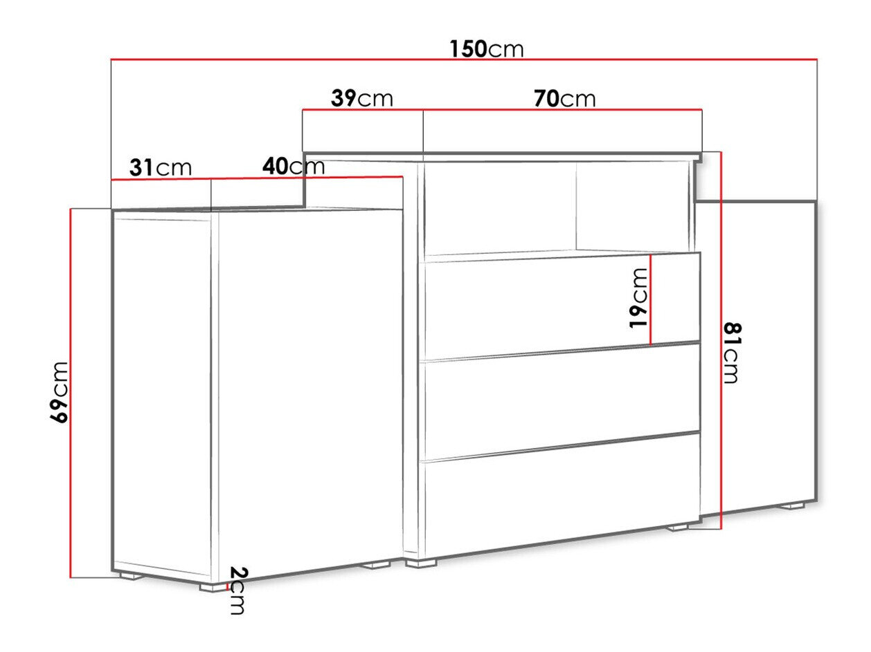 Kommode Sarasota 127 (Hvid + Glansfuld hvid + Wotan eg)