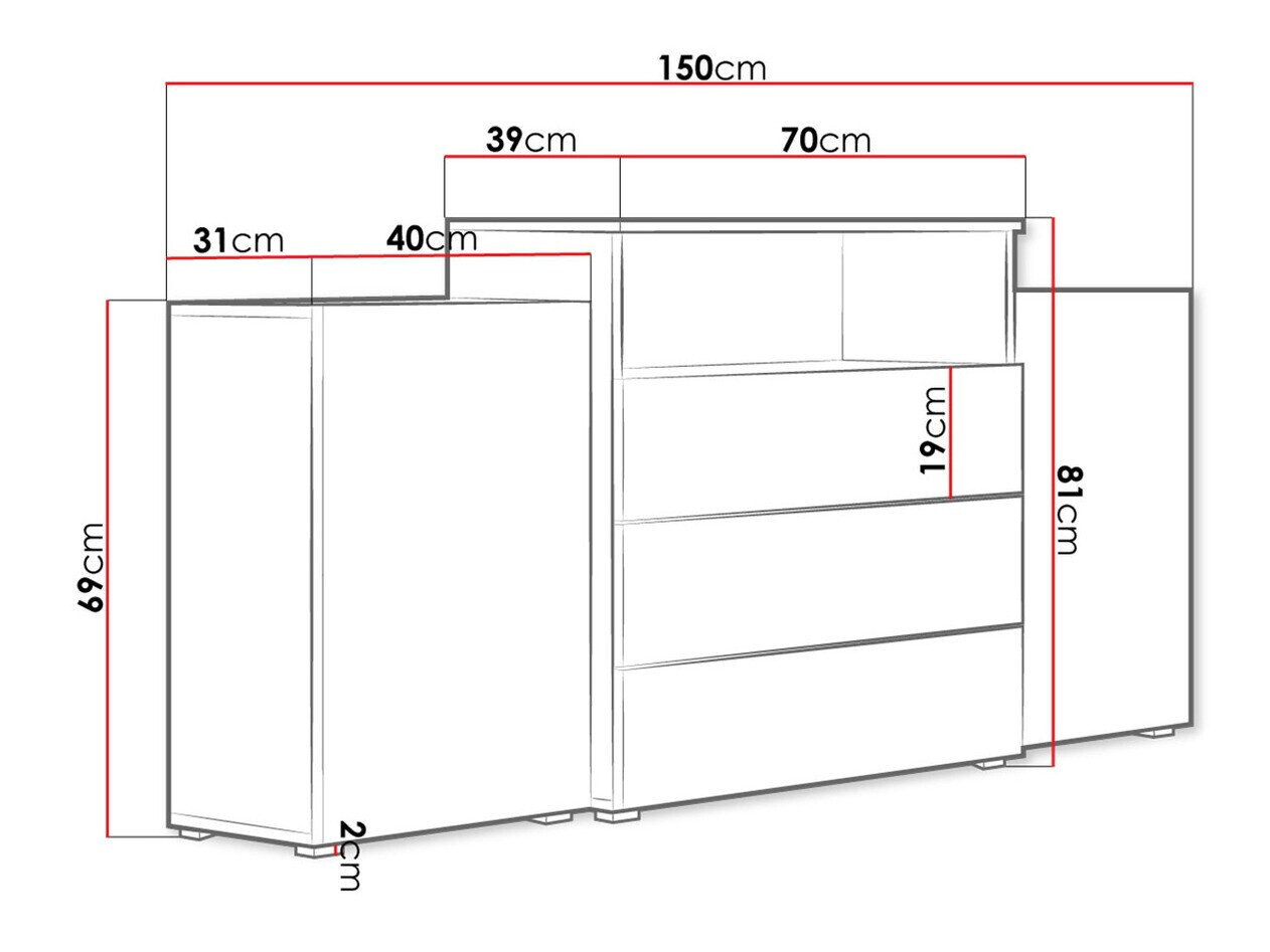 Kommode Sarasota 127 (Wotan eg + Glansfuld hvid)