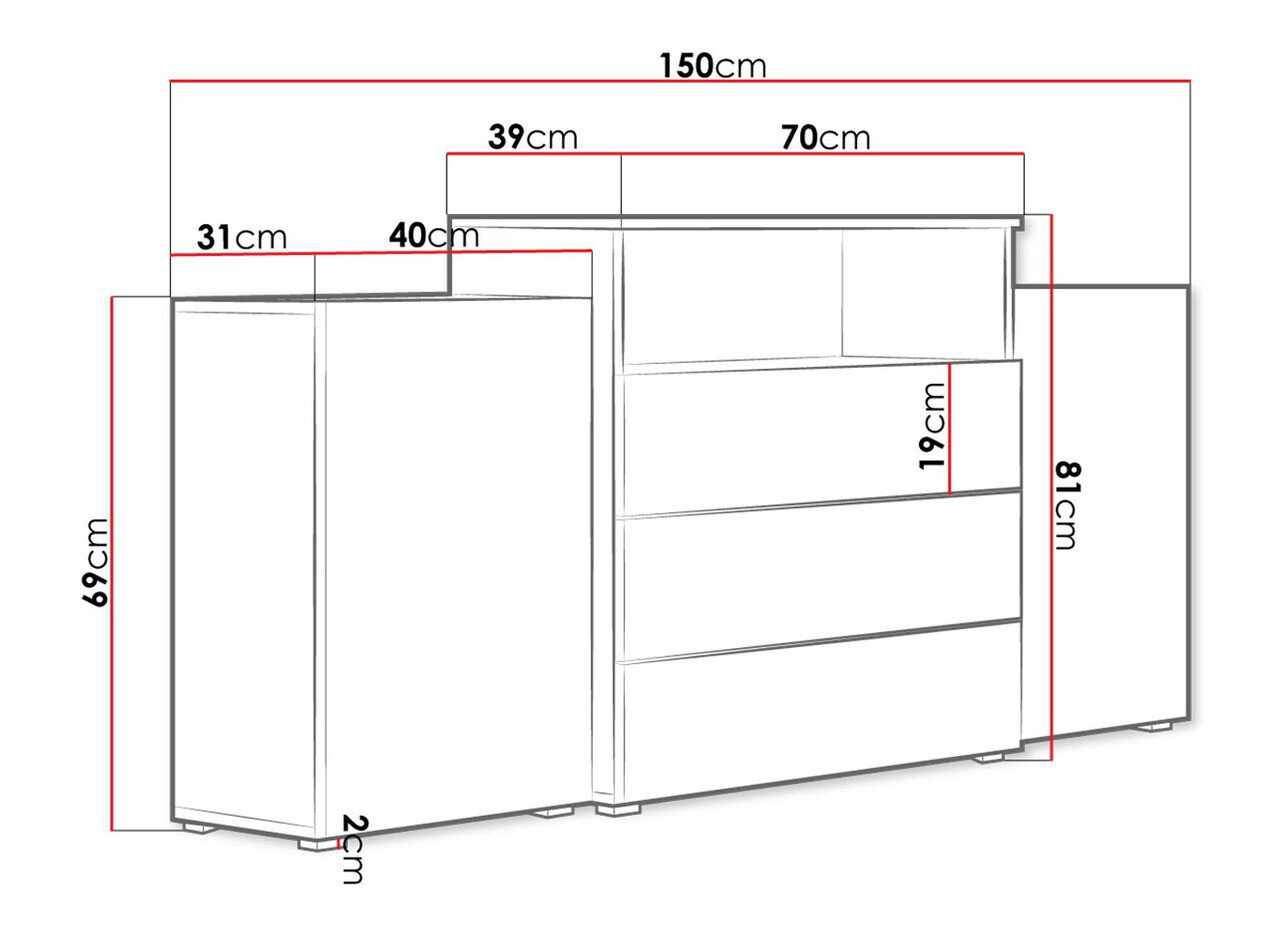 Kommode Sarasota 127 (Wotan eg + Glansfuld hvid)