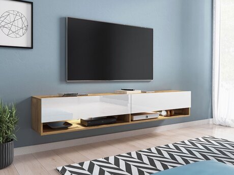 TV-meubel Sarasota 119 (Wotan eik + Glanzend wit)