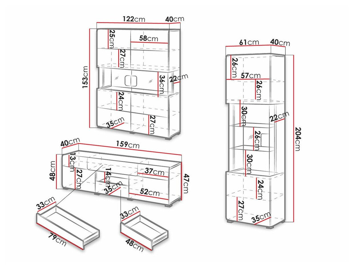 Stuemøbelsæt Torsone 104 (Hvid + Glansfuld hvid + San remo eg)
