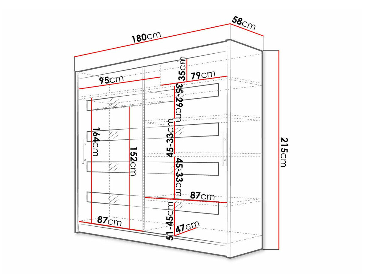 Kledingkast Closico Pallor XI (Wit + Glanzend zwart)