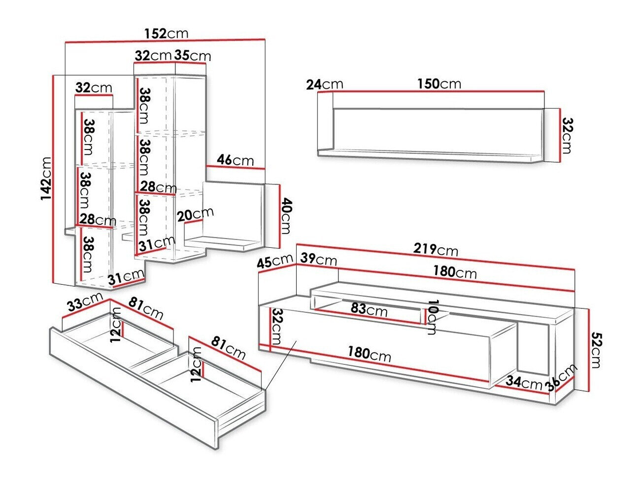 Stuemøbelsæt Lutiva 100 (Mat sort)