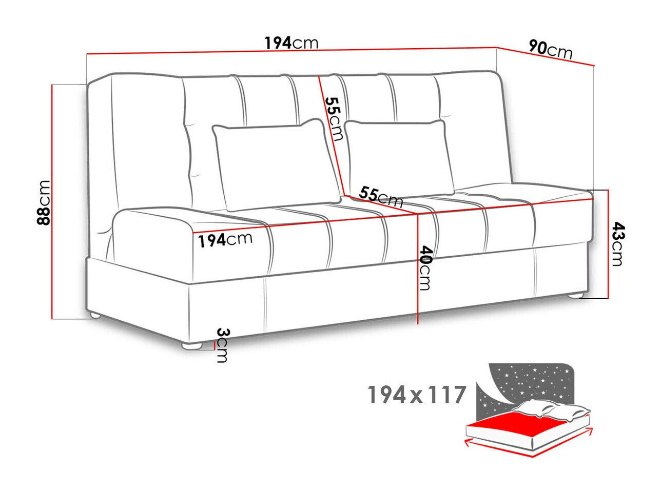 Slaapbank Columbus 120 (Velluto 3)