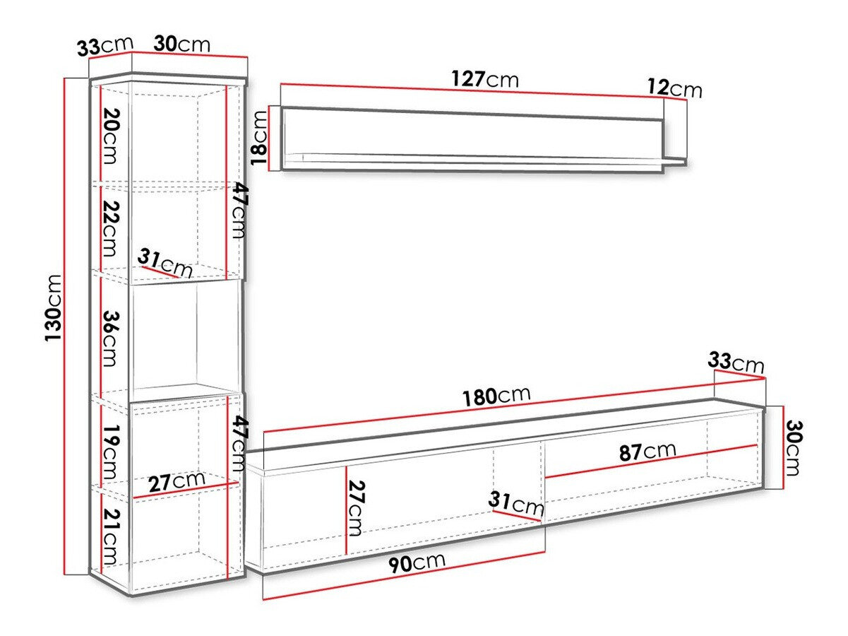 Stuemøbelsæt Sarasota 130 (Hvid + Glansfuld hvid)