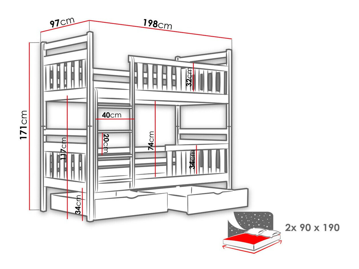Køjeseng Vista 100 (Fyrretræ)
