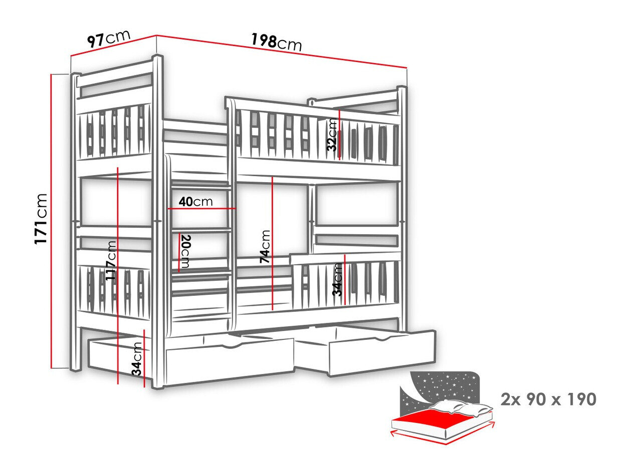 Køjeseng Vista 100 (Grå)