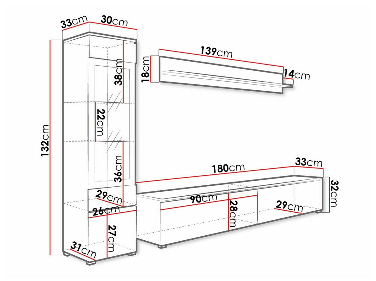 Stuemøbelsæt Sarasota 125 (Beton + Glansfuld hvid)