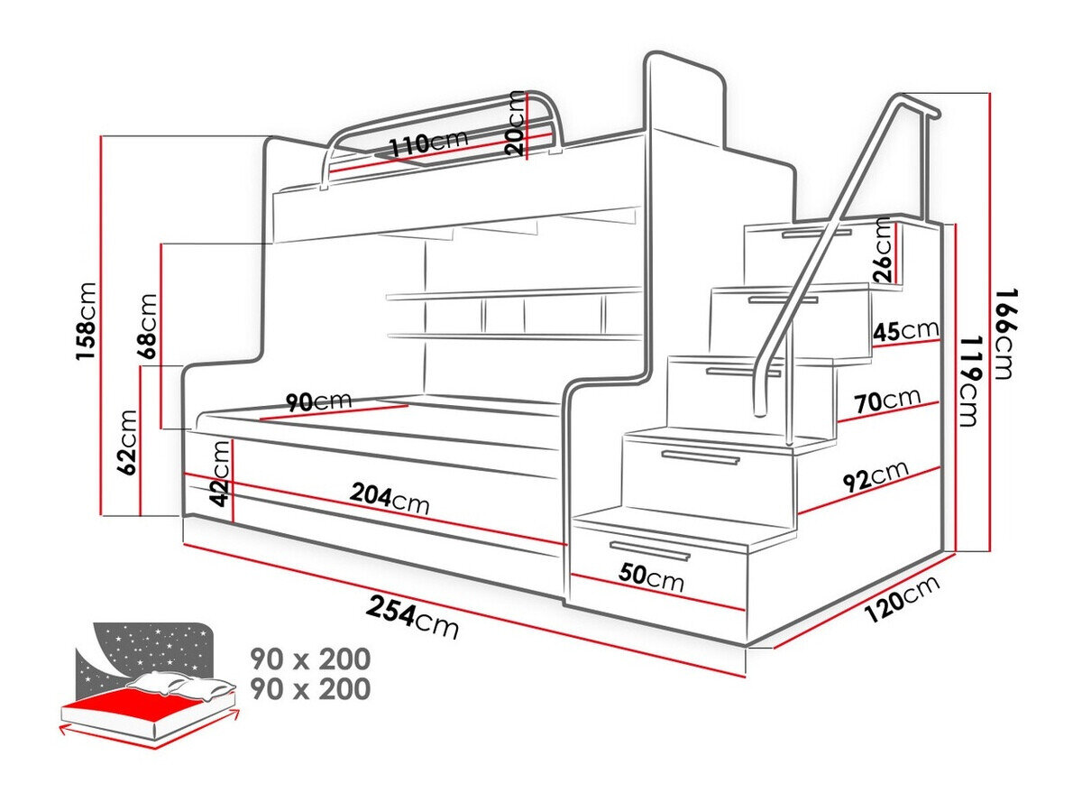 Køjeseng Salmere 111 (Hvid + Glansfuld hvid + Glossy pink)
