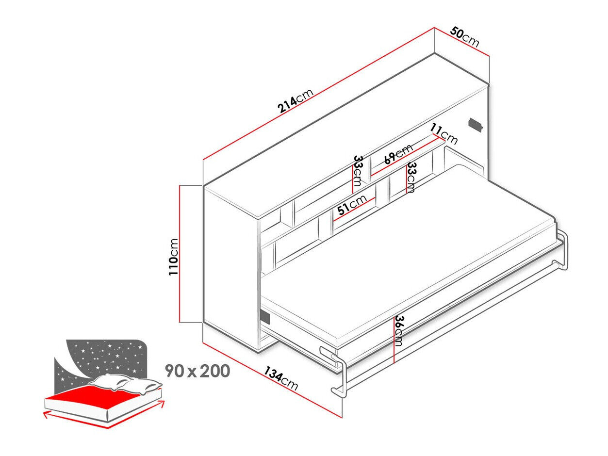 Vægseng Mirelbu 114 (Artisan eg + Hvid + Sort)