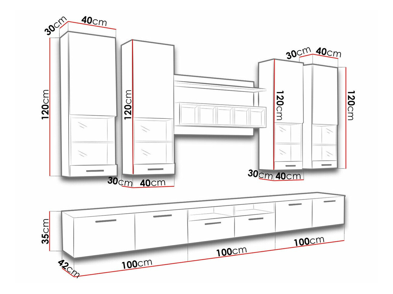 Stuemøbelsæt Caelum (Hvid + Gloss grå)
