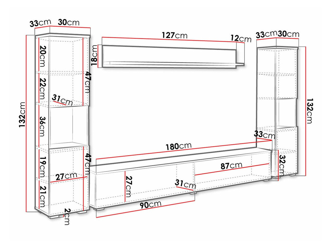 Woonkamerset Sarasota 131 (Wit + Glanzend wit)