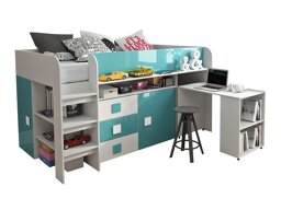 Bed Hartford 190 (Wit + glans Turquoise + Glanzend wit)