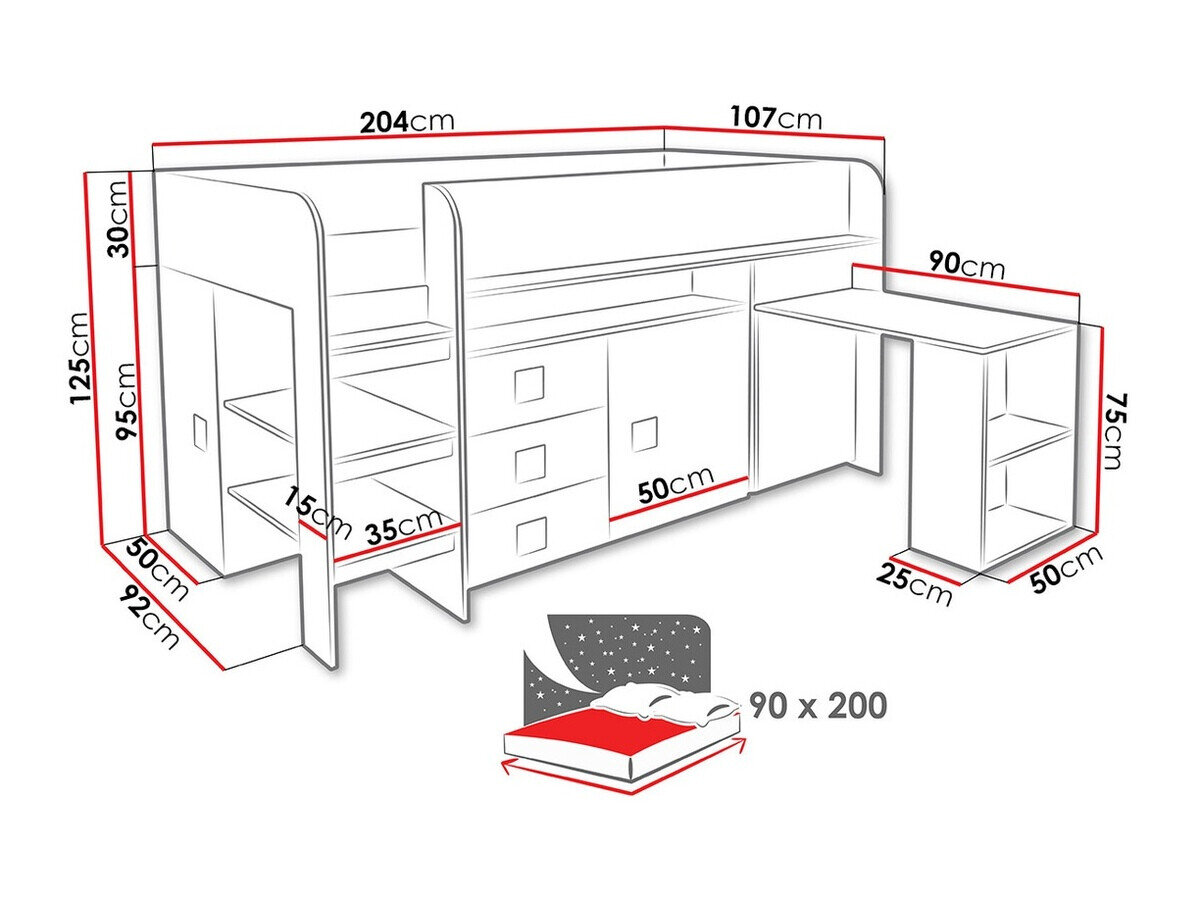 Bed Hartford 190 (Wit + Grijs met glans + Glanzend wit)