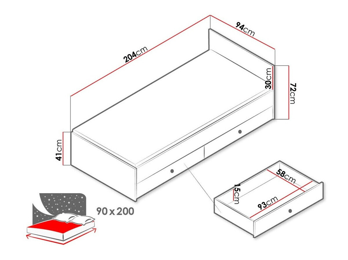 Bed Almira 113 (Artisan eiken + Wit + Grijs)