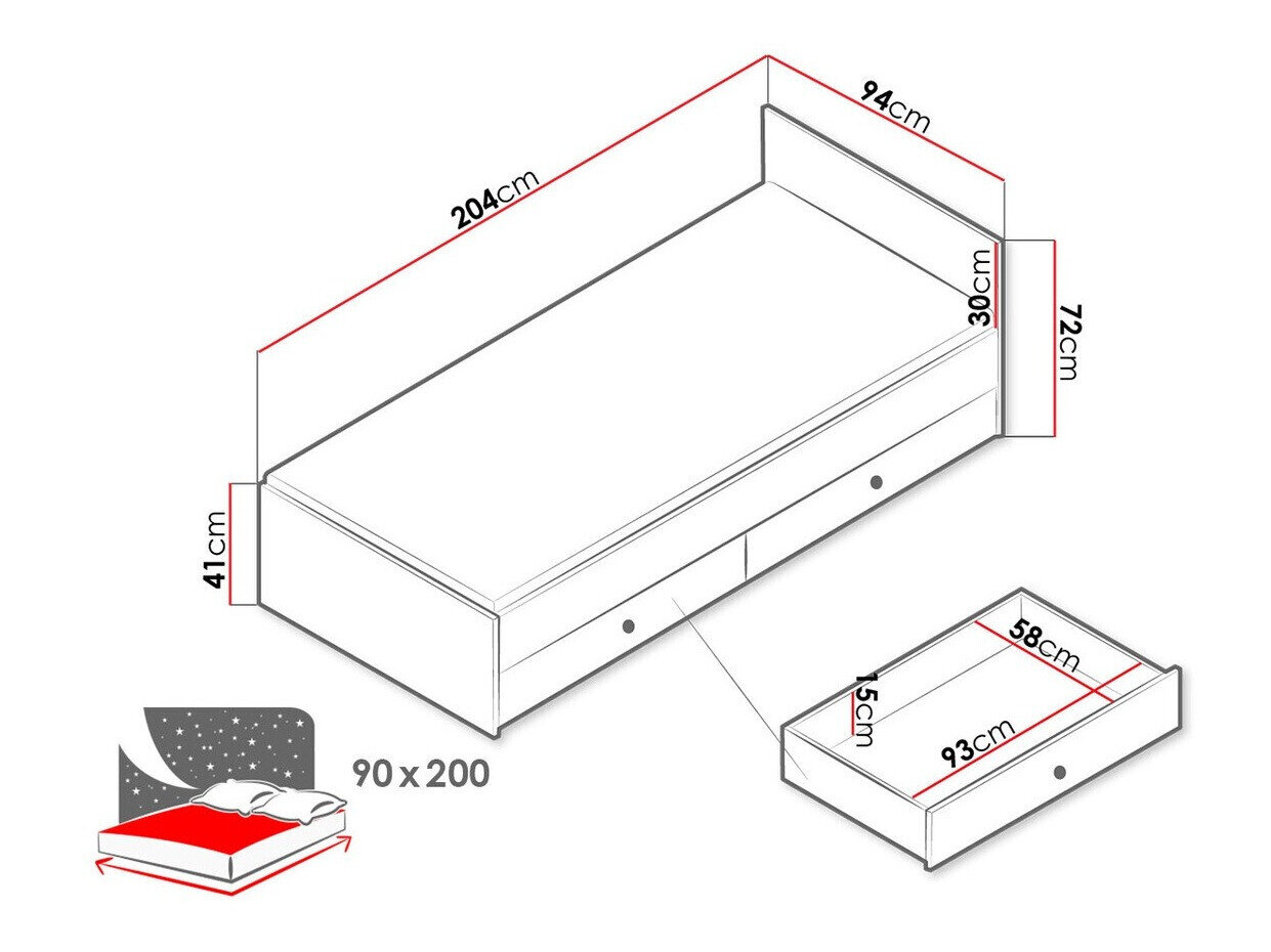 Bed Almira 113 (Artisan eiken + Wit)