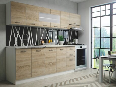 Keukenset Houston 1182 (Saneema eiken + Wit + Beige)