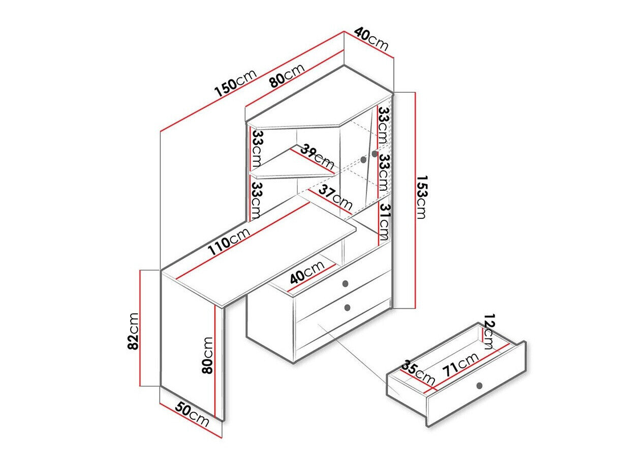 Skrivebord Almira 110 (Artisan eg + Hvid + Grå)