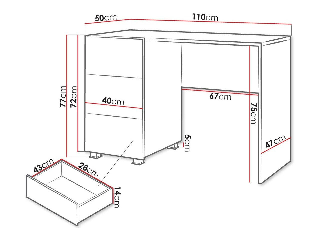 Skrivebord Tivdalu 122 (Sort + Blank sort)