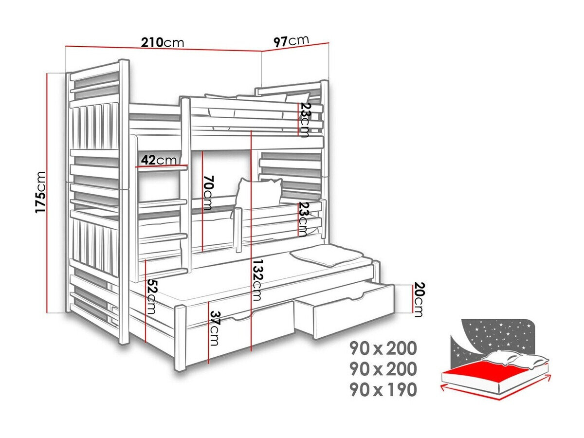 Køjeseng Henderson 124 (Grafit + Grå)