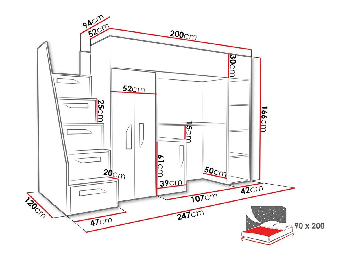 Køjeseng Hartford 192 (Hvid + Glansfuld hvid + Glansfuld grå)