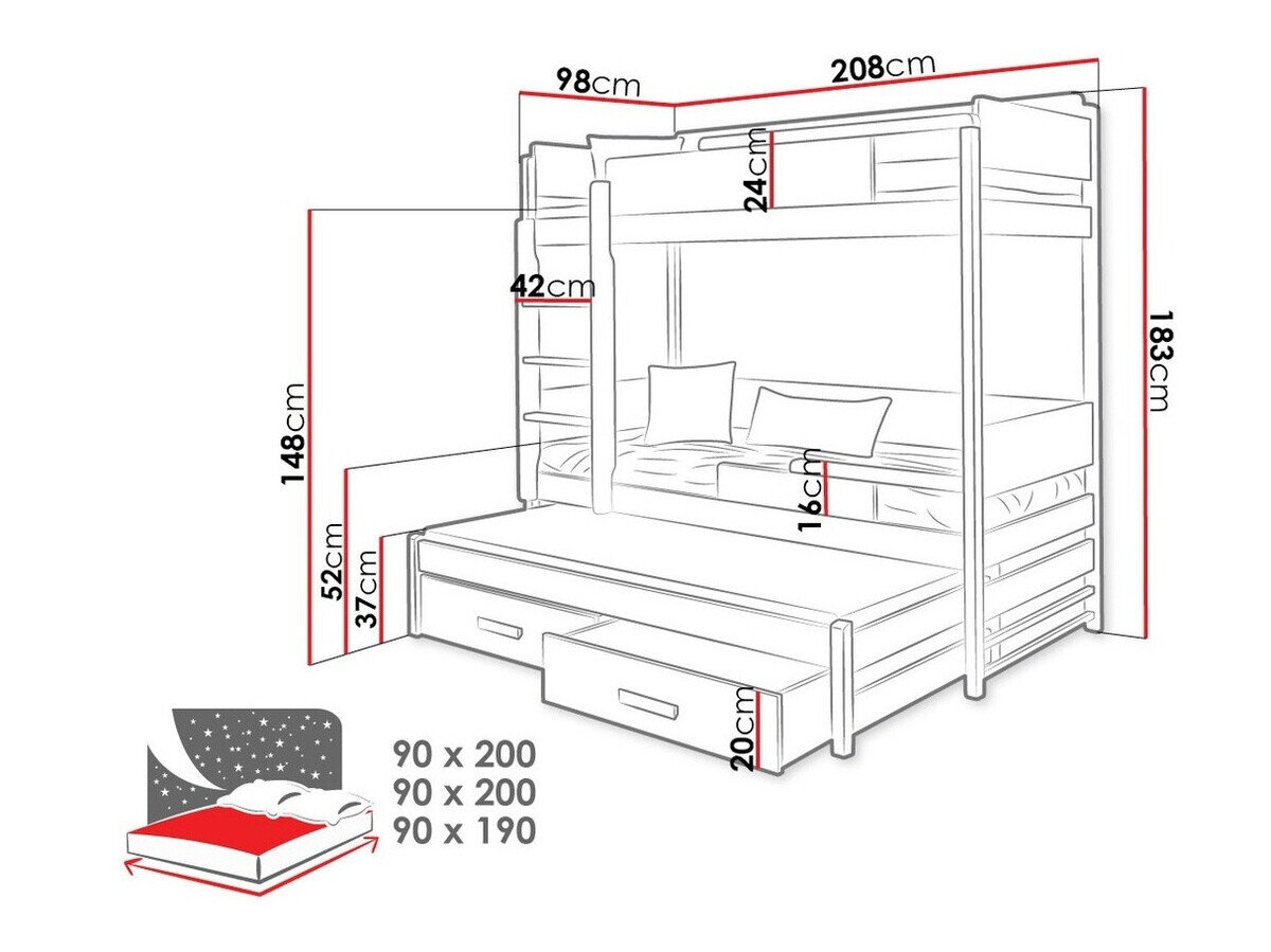 Køjeseng Henderson 114 (Grafit + Grå)