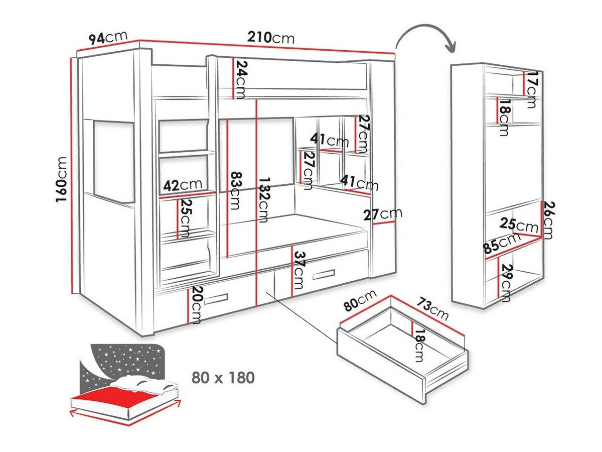 Køjeseng Henderson 141 (Hvid + Mørk Zebrano)