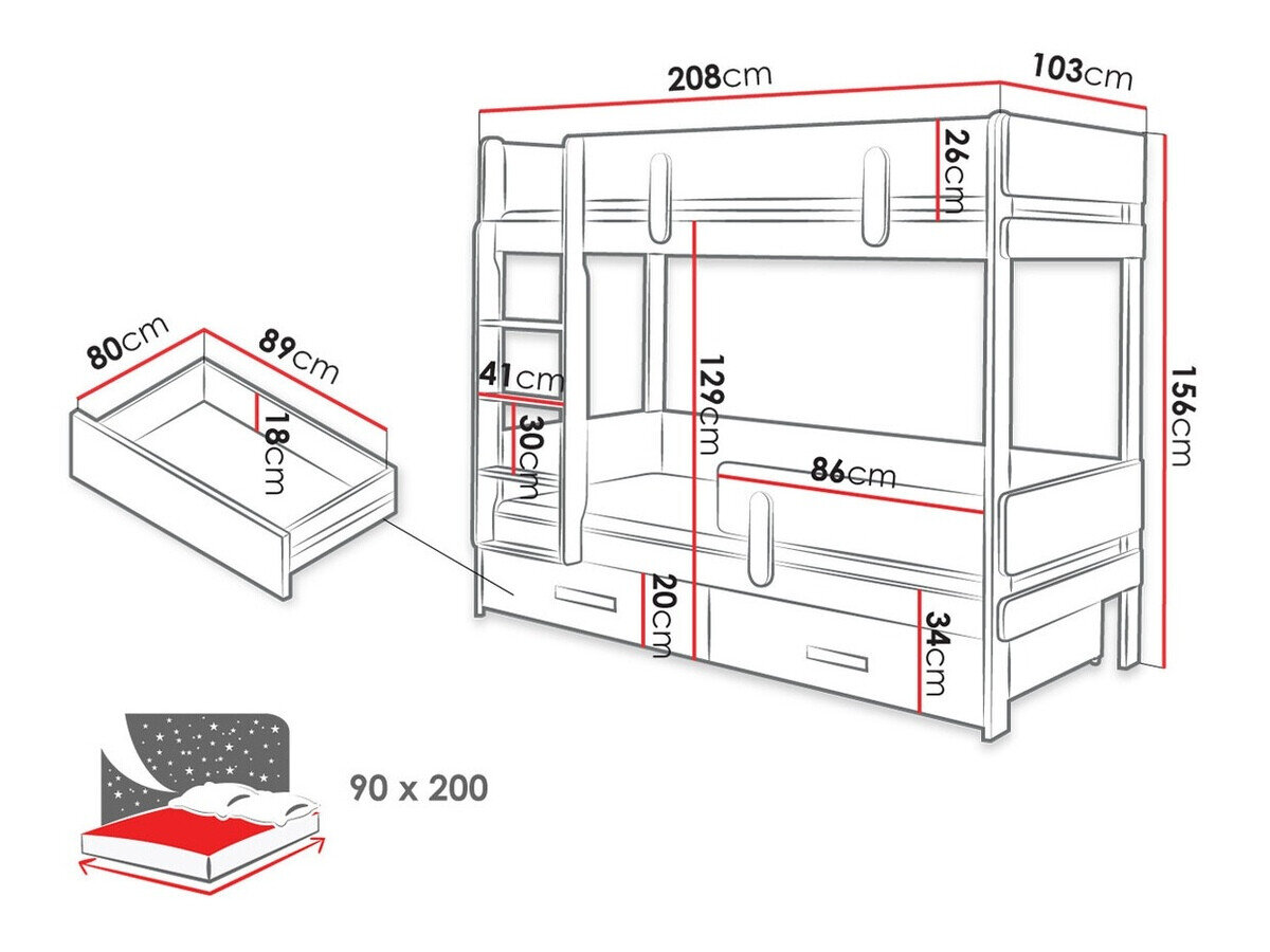 Køjeseng Henderson 144 (Hvid + Grå)