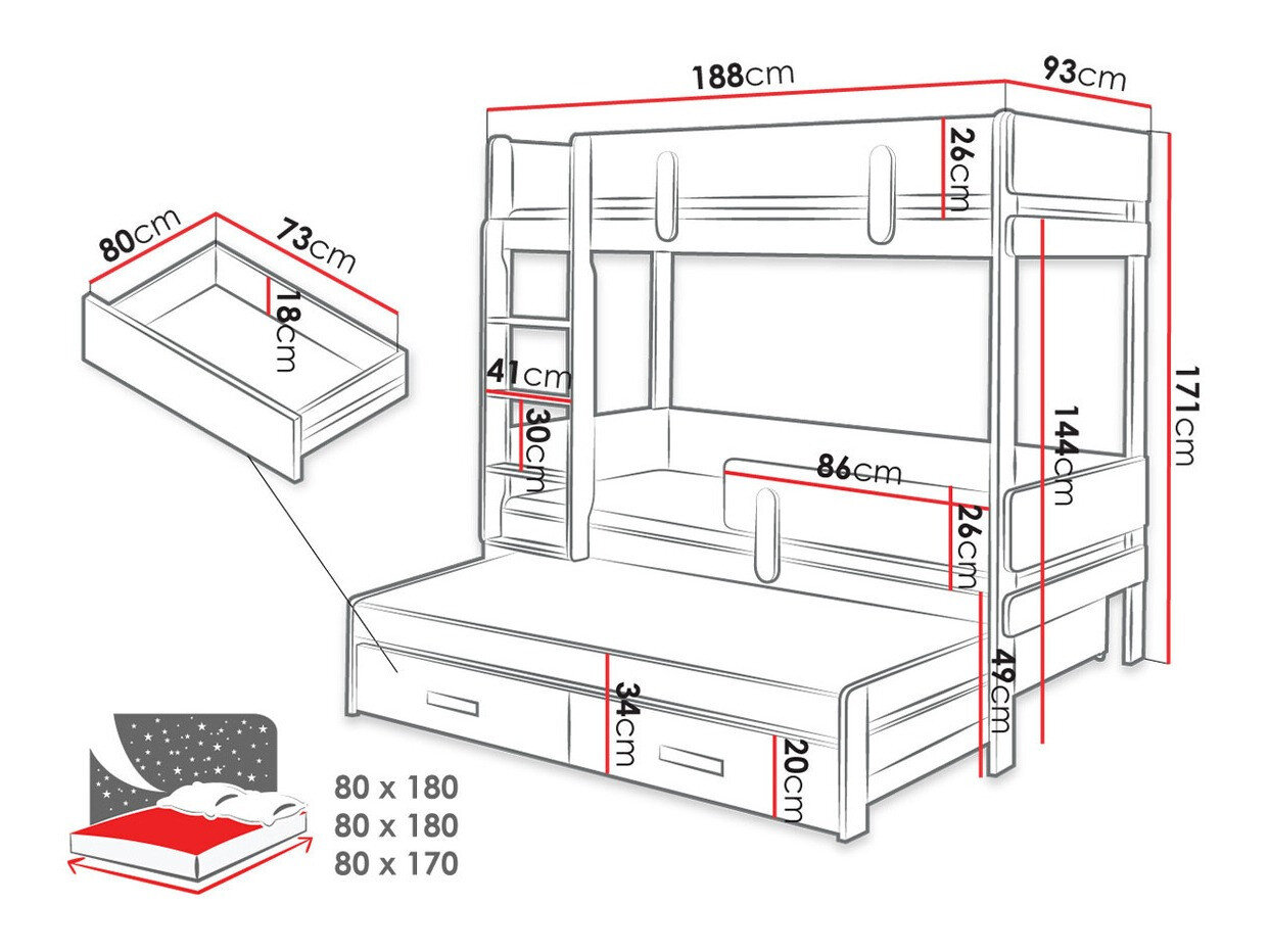 Stapelbed Henderson 145 (Wit + Eiken)