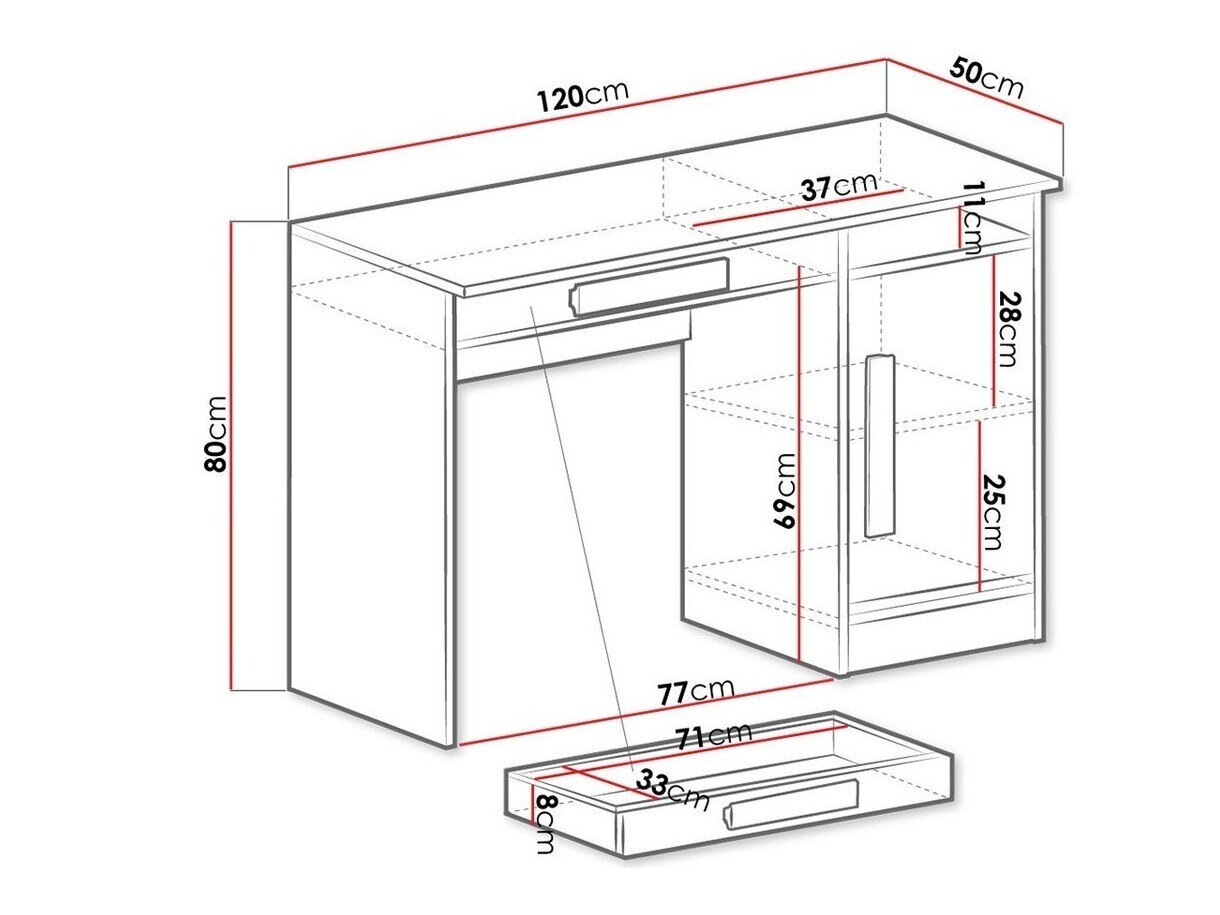 Skrivebord Merevari 100 (Hvid + Glansfuld hvid + Grå)