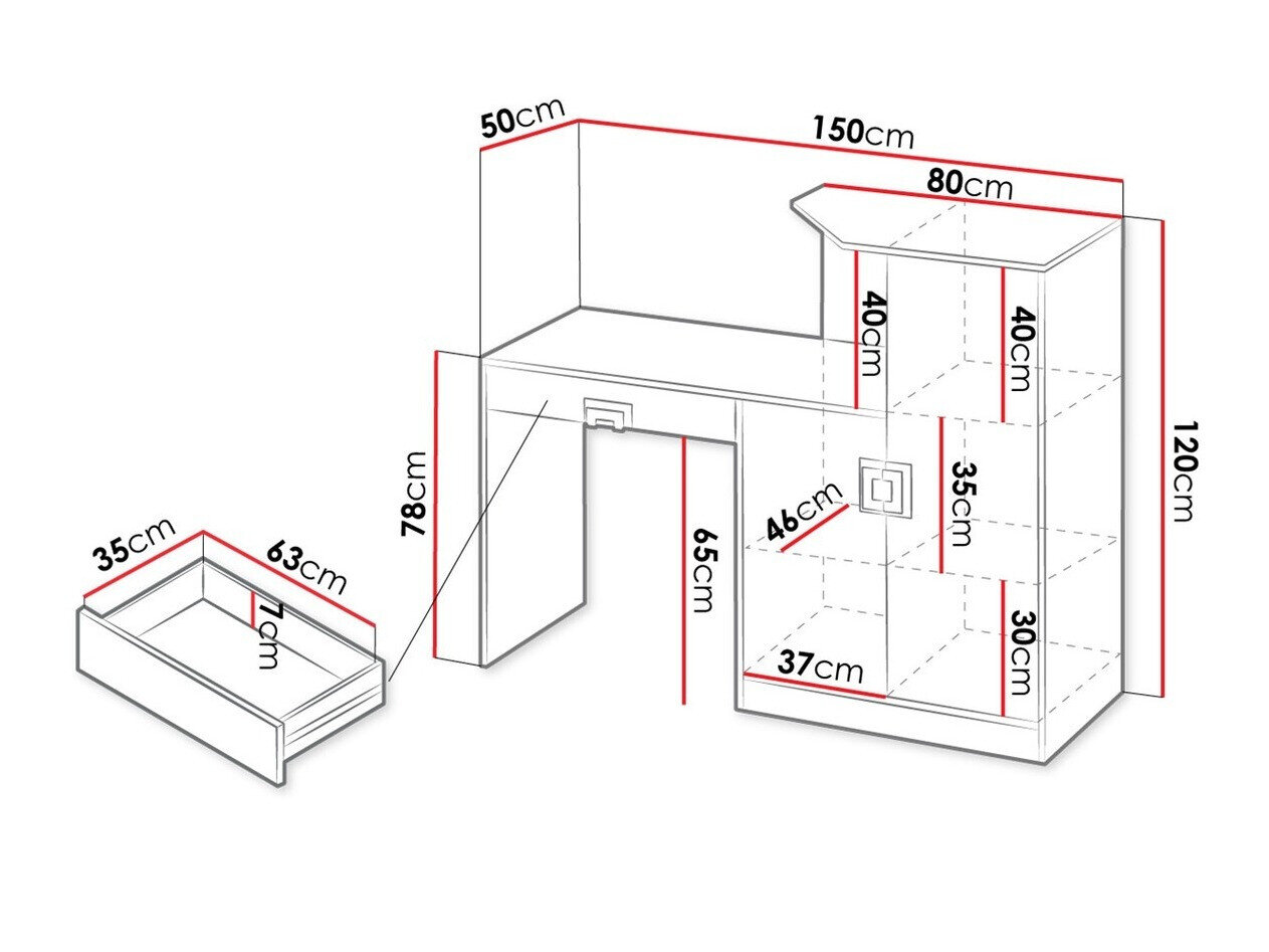 Skrivebord Tolfere 105 (Lys eg + Hvid)