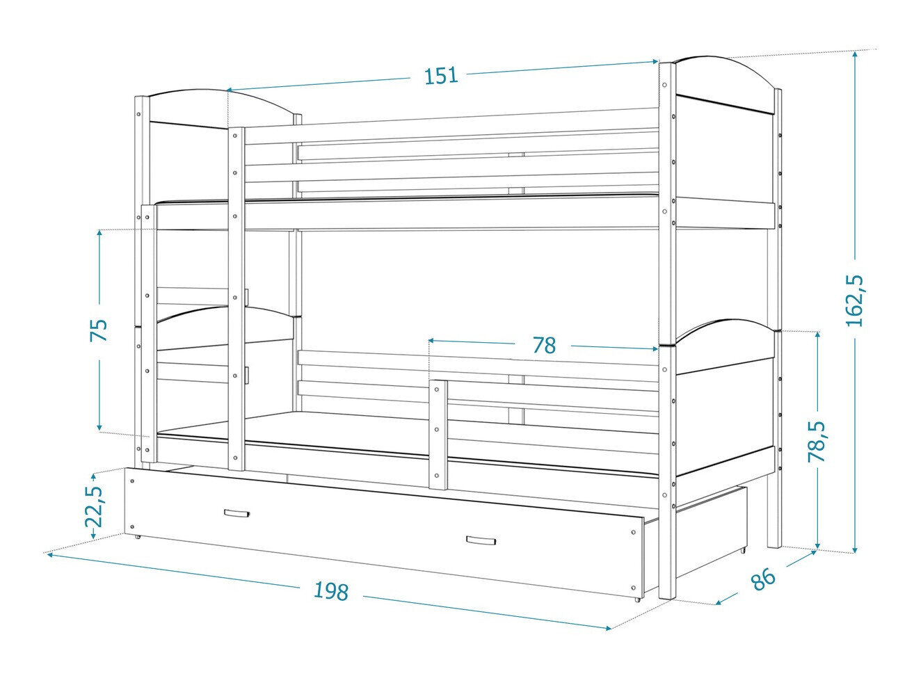 Køjeseng Aurora 102 (Fyrretræ)