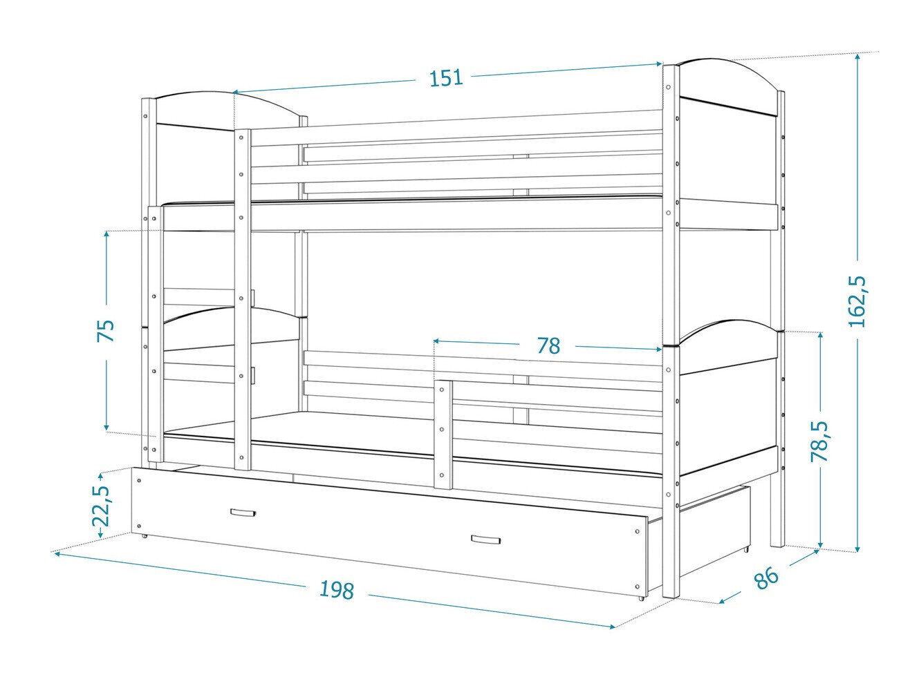 Køjeseng Aurora 102 (Fyrretræ)