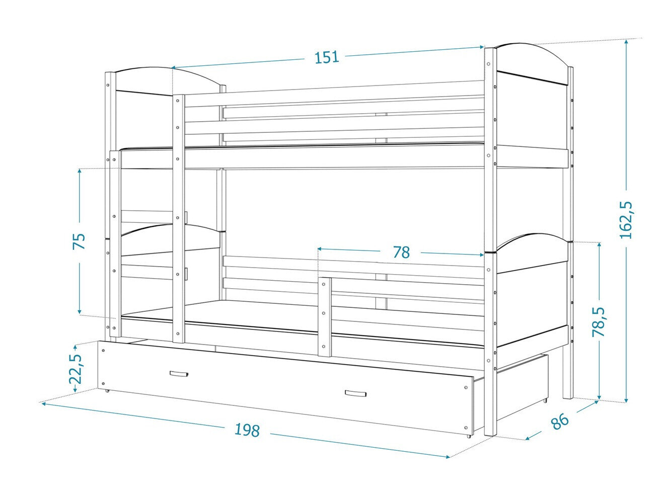 Køjeseng Aurora 102 (Fyrretræ)