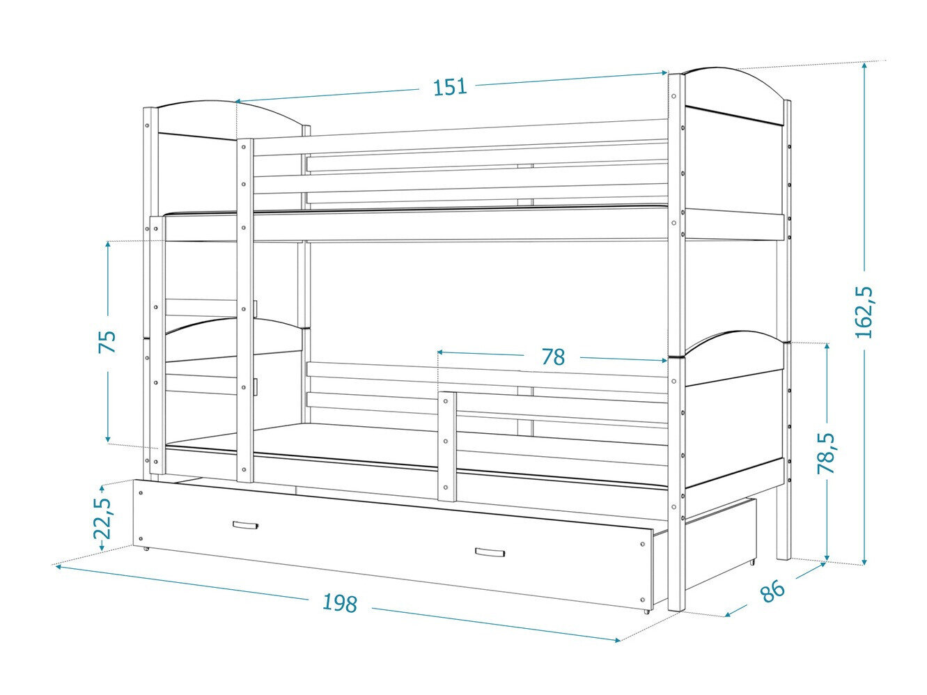 Køjeseng Aurora 102 (Grå)