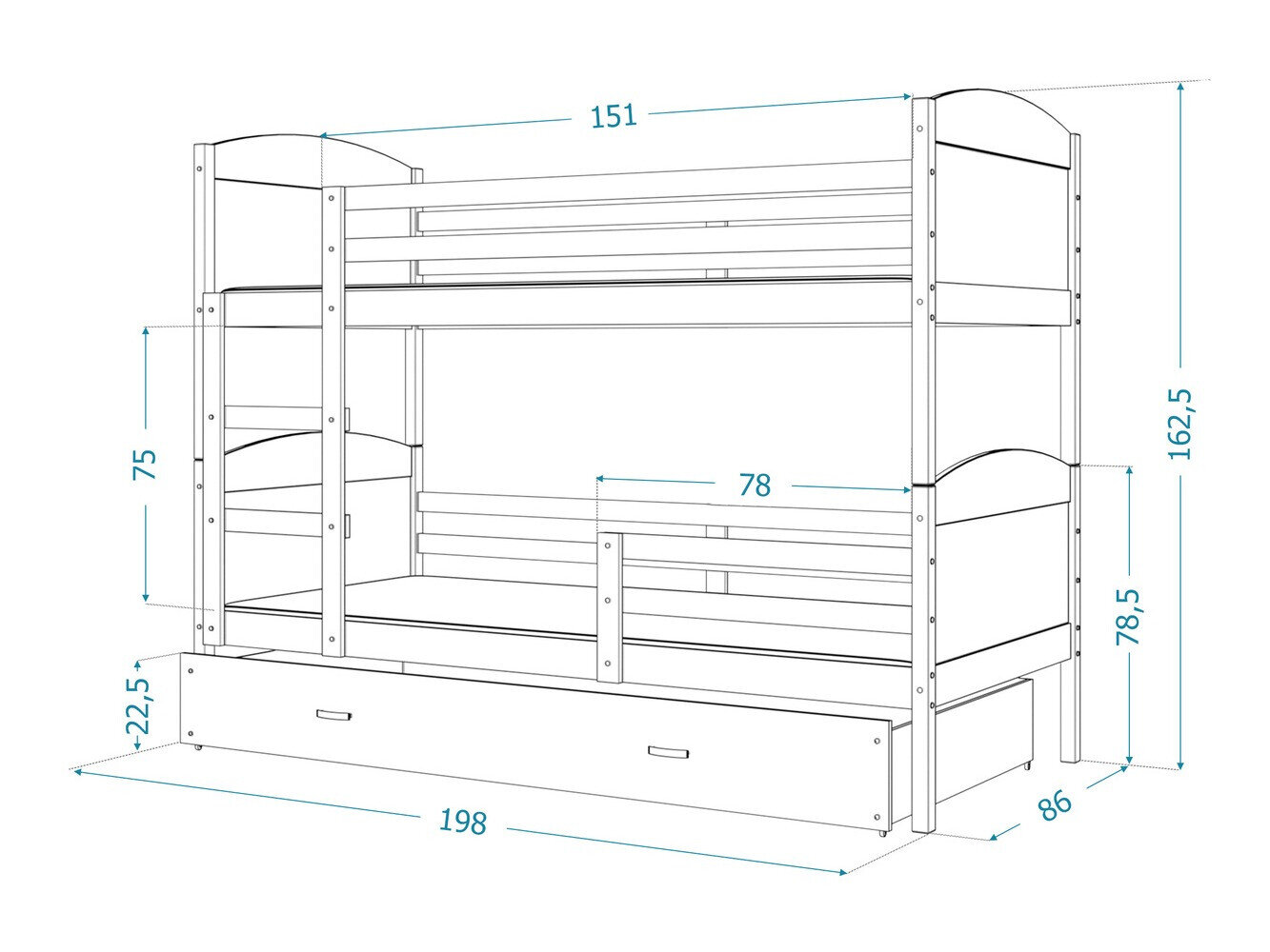 Køjeseng Aurora 102 (Grå)