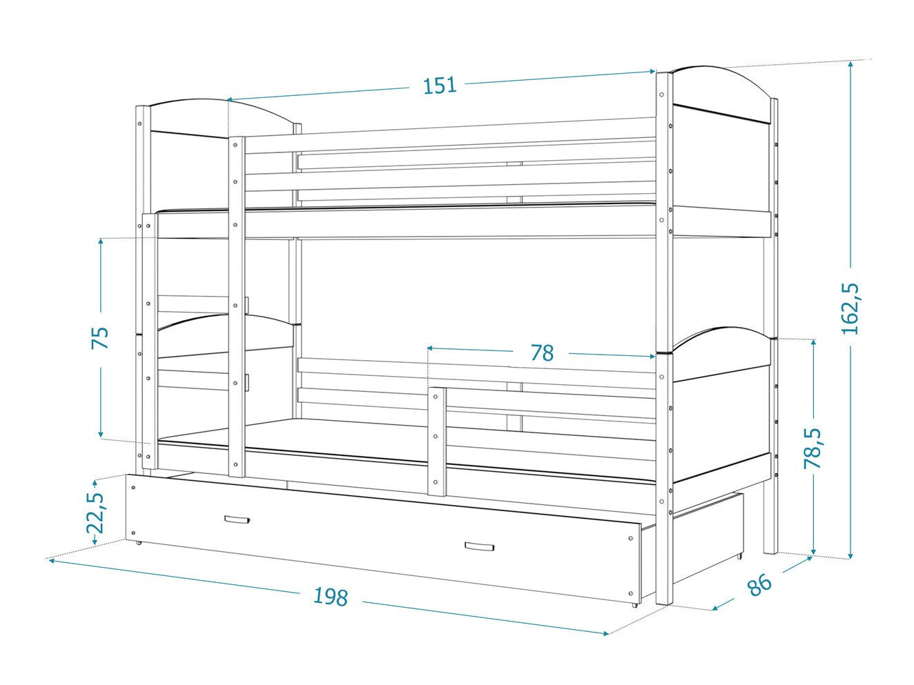 Køjeseng Aurora 102 (Hvid)