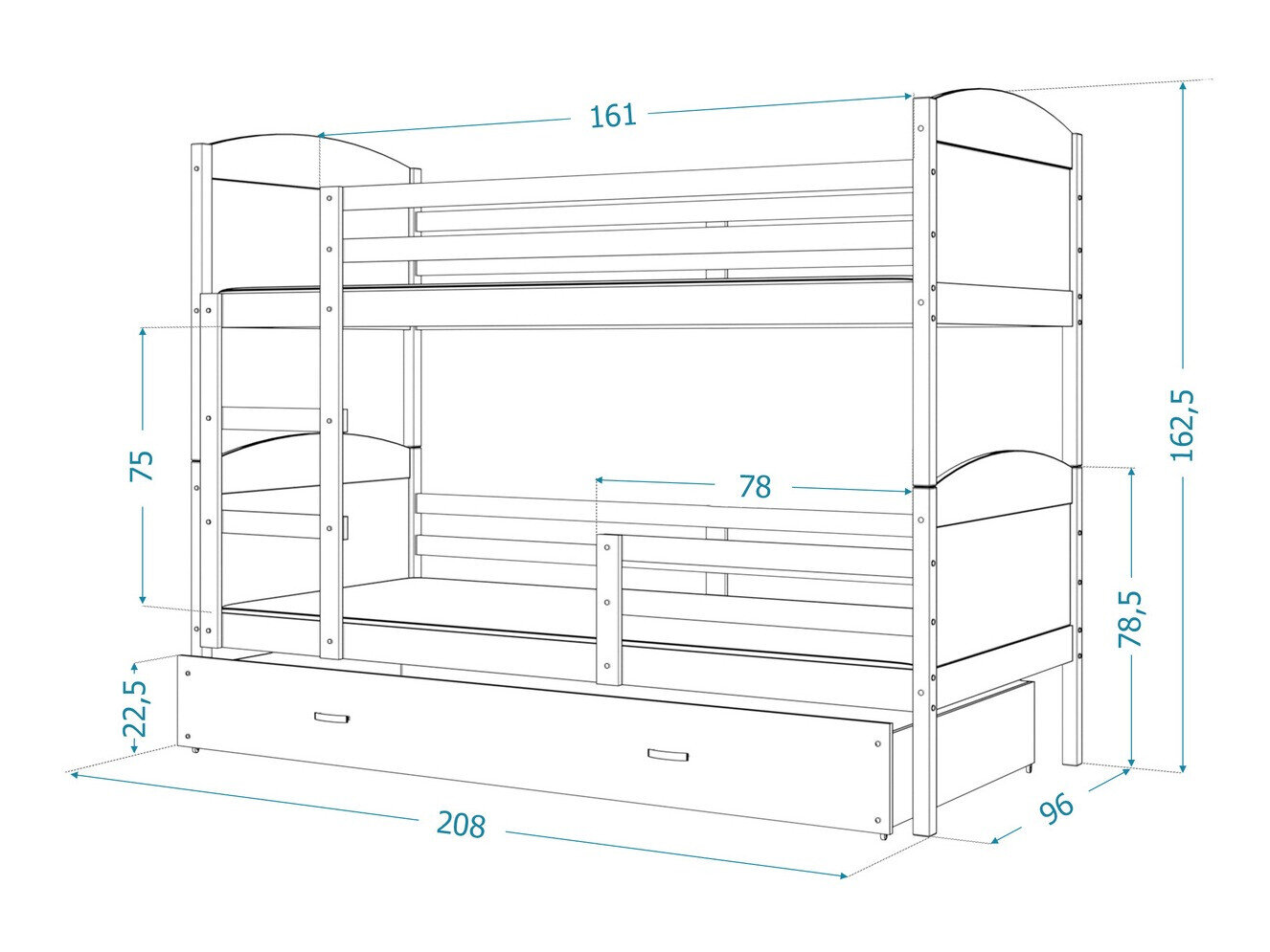 Køjeseng Aurora 103 (Fyrretræ)