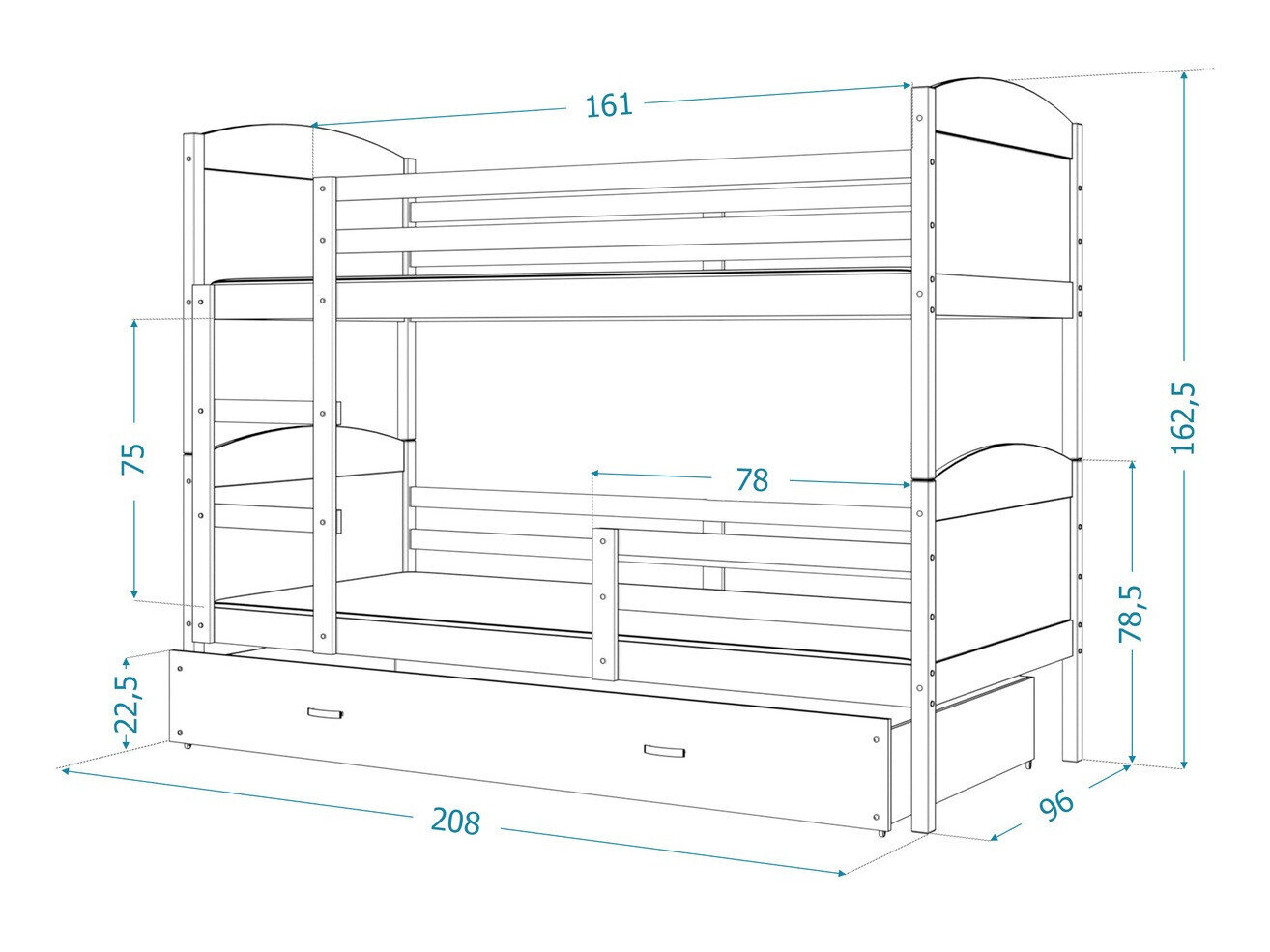 Køjeseng Aurora 103 (Grå)