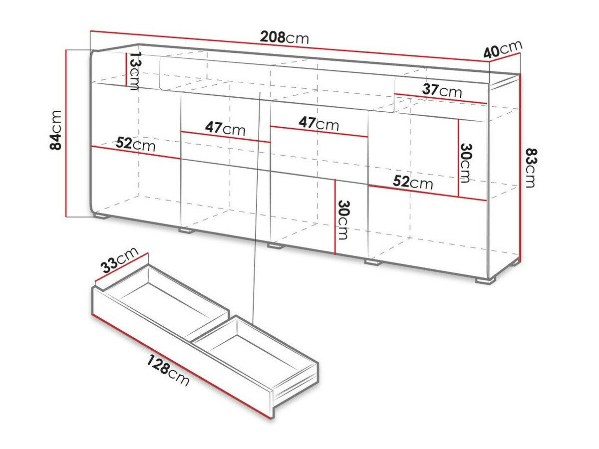 Kommode Torsone 102 (Hvid + Glansfuld hvid)