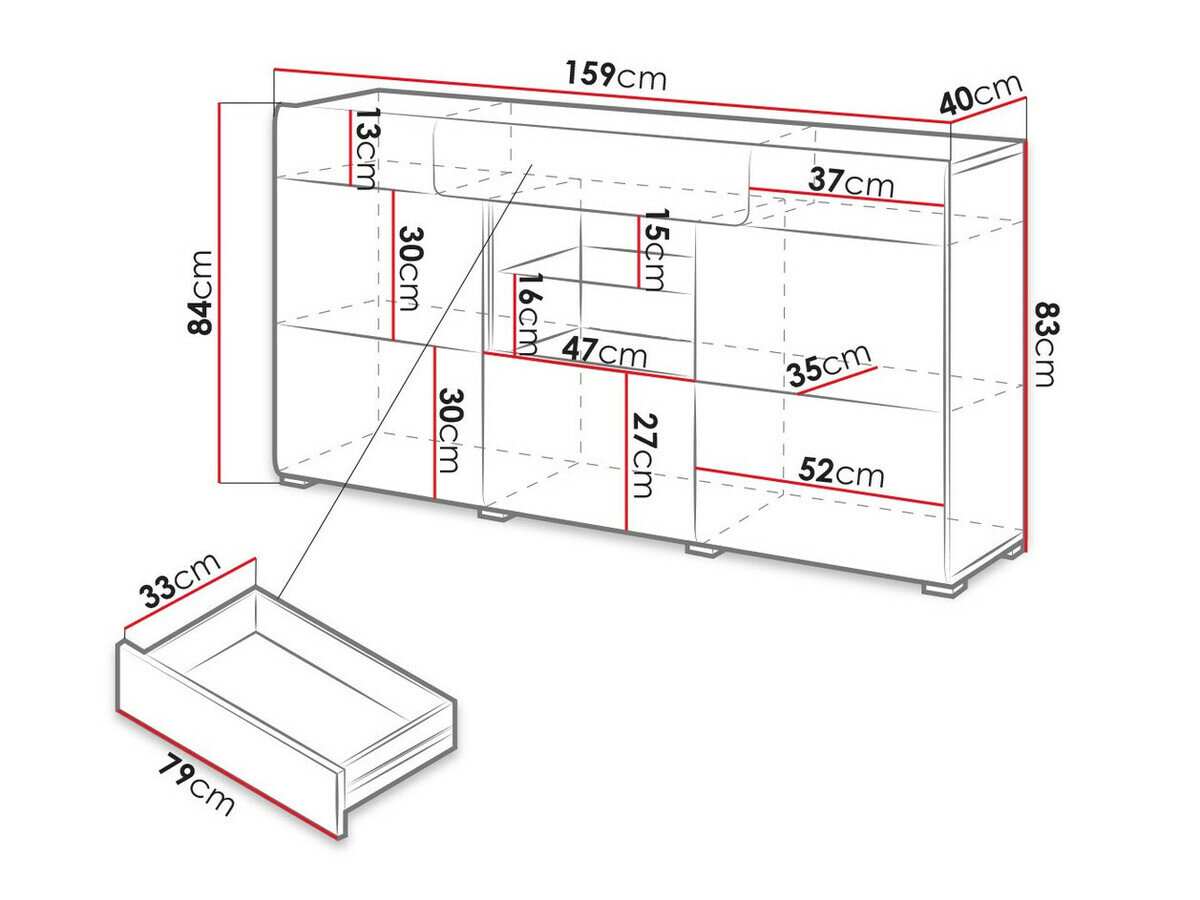 Kommode Torsone 108 (Hvid + Glansfuld hvid)