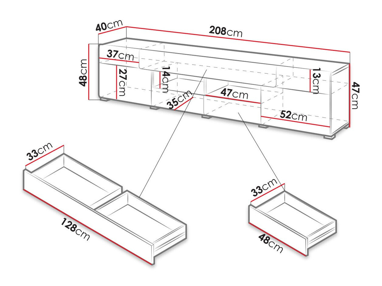 TV-bord Torsone 113 (Hvid + Glansfuld hvid + San remo eg)