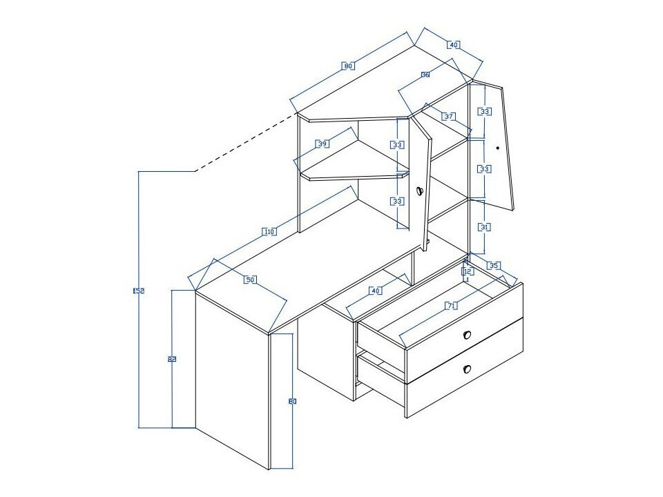 Bureau Mirelbu 110 (Artisan eiken + Glanzend wit + Grijs met glans)