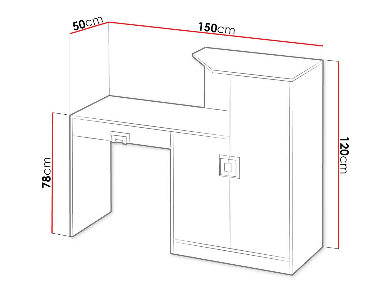 Skrivebord Balvire 111 (Lys eg + Hvid + Lyserød)