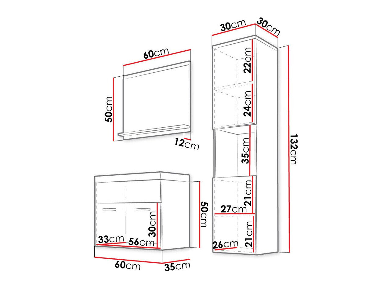 Badeværelsessæt Sarasota 122 (Wotan eg + Glansfuld hvid)