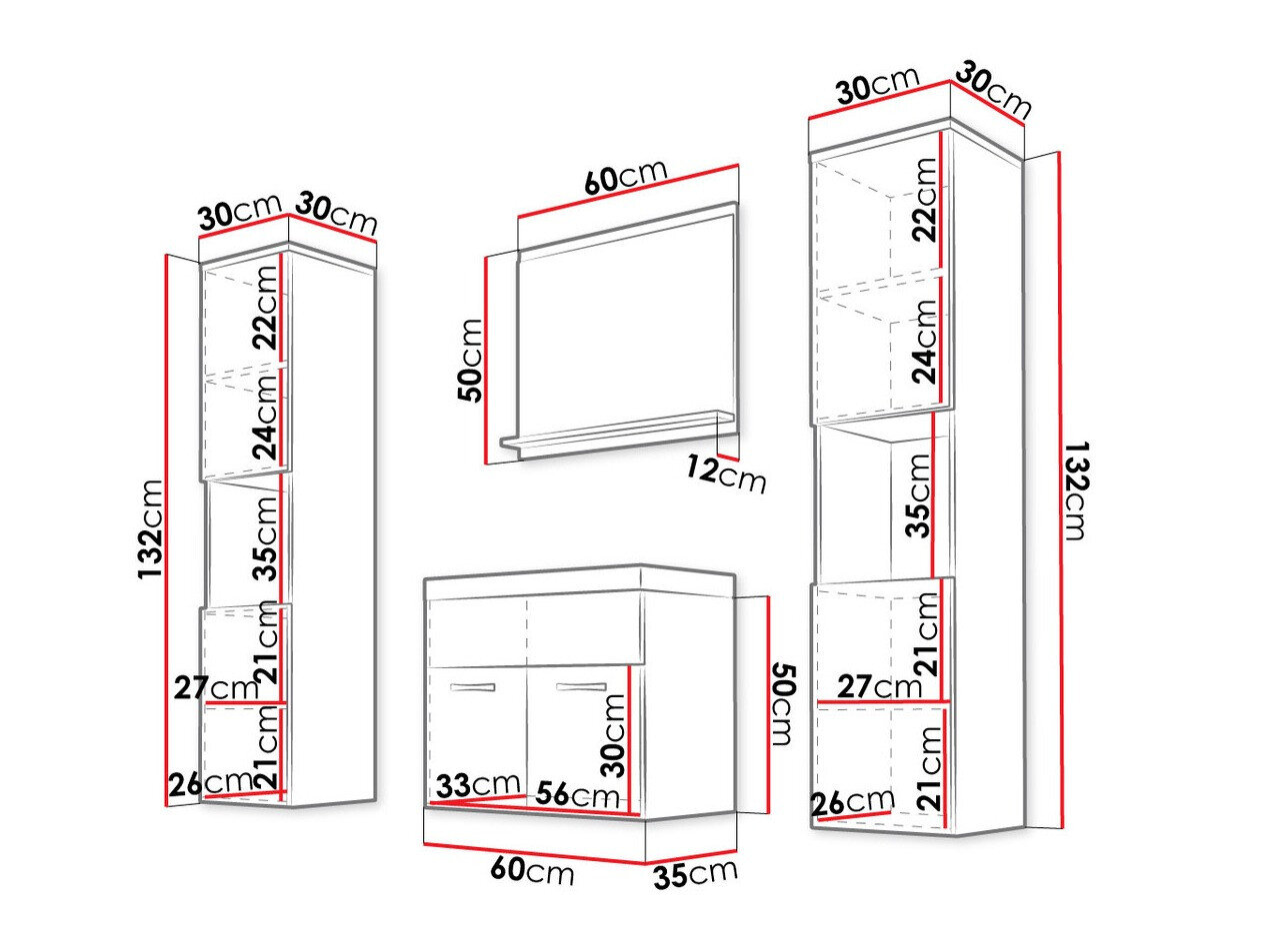 Badeværelsessæt Sarasota 123 (Matera grå + Glansfuld hvid)