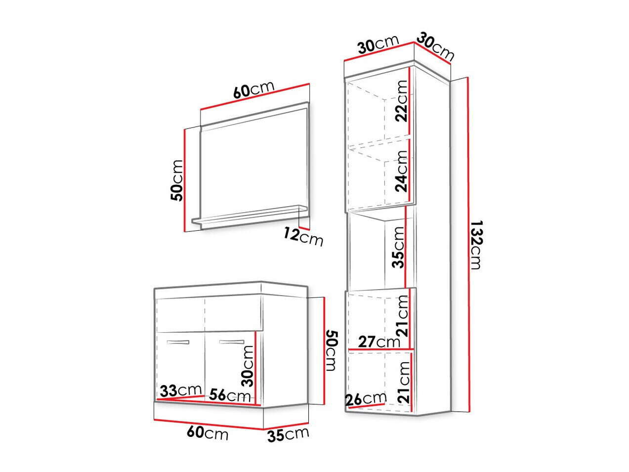 Badkamerset Sarasota 122 (Wit + Glanzend wit)