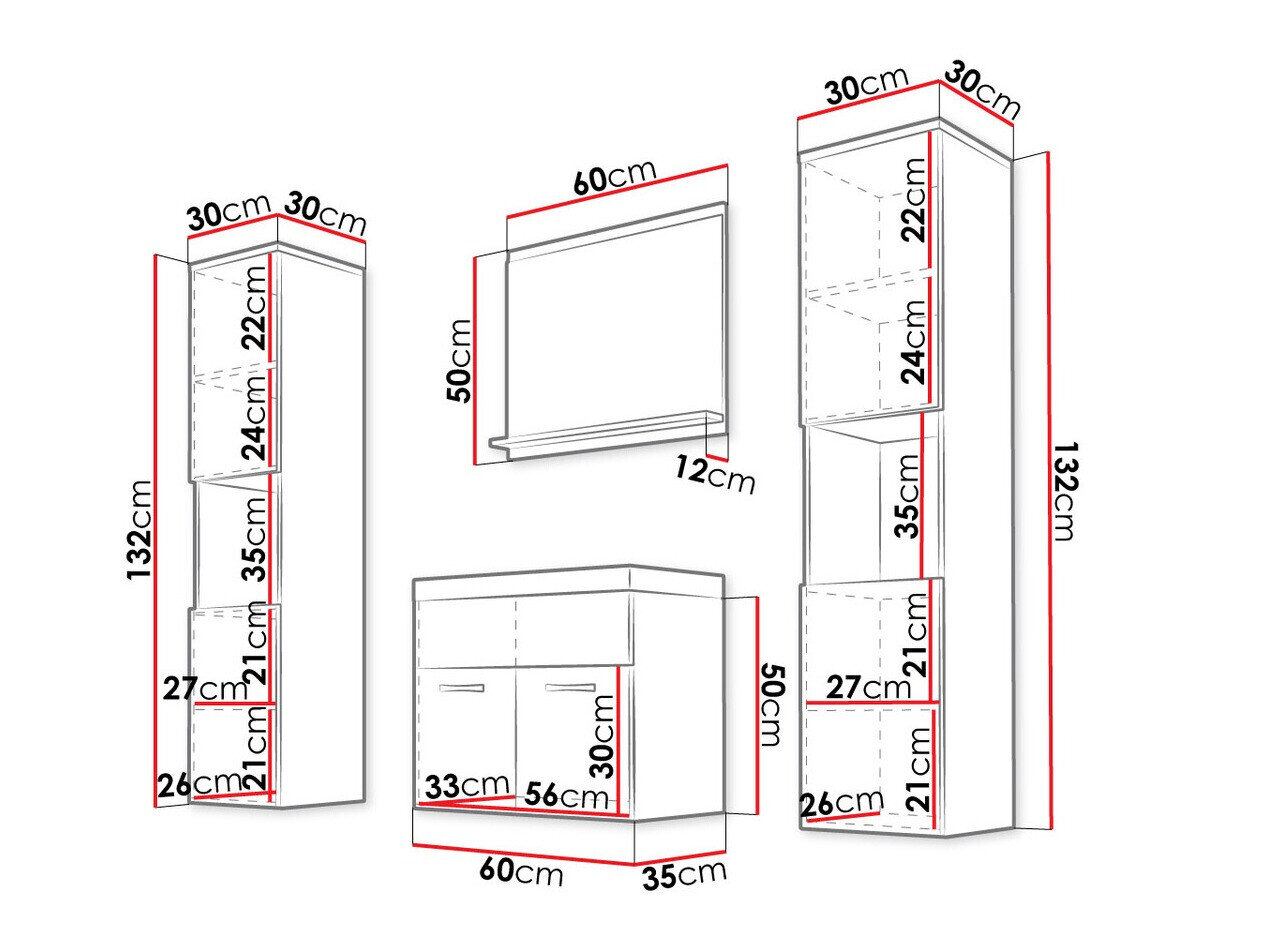 Badkamerset Sarasota 123 (Wit + Glanzend wit)